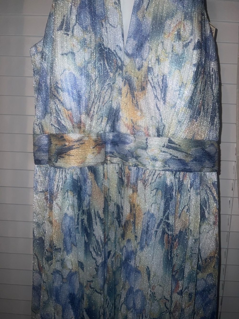 NWT Eliza J Sleeveless Halter Floral Maxi Dress in Blue and Cream Jewel Collar 1 - Picture 4 of 8